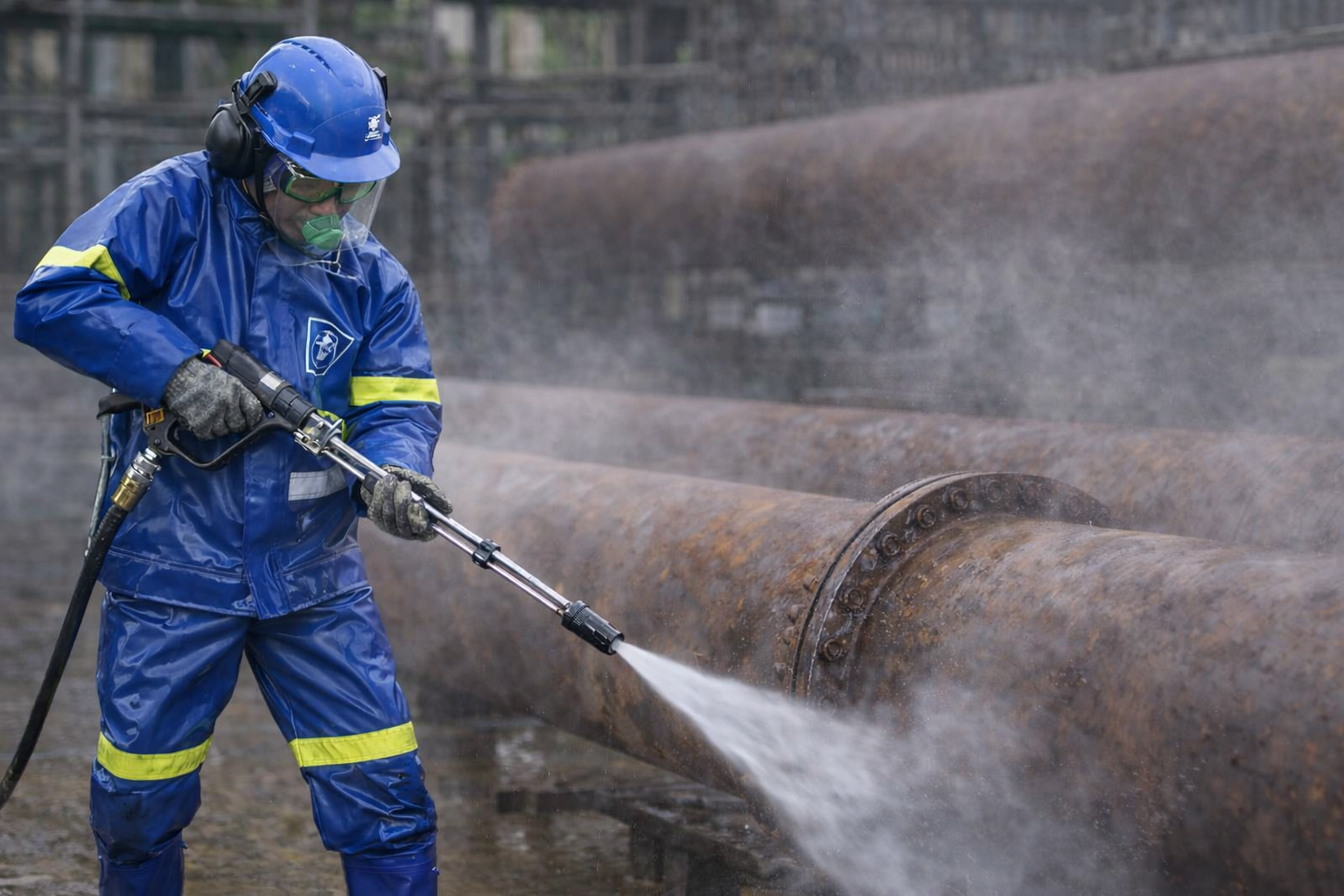 Operator wears safety gear for safety